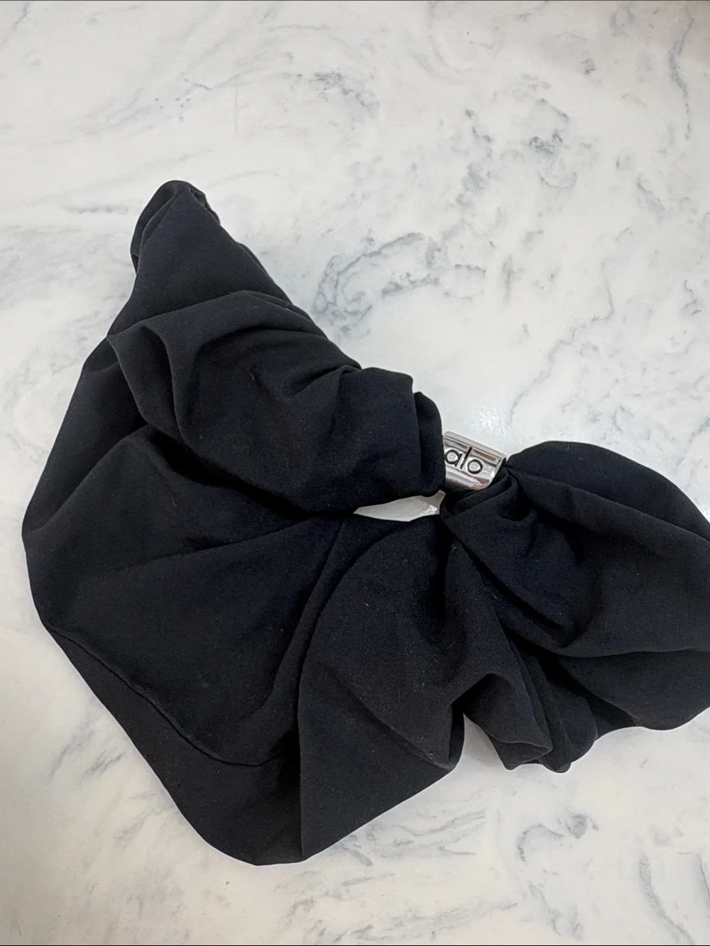 Black Fabric Scrunchie Hair Tie with Silver Accent Alo brand